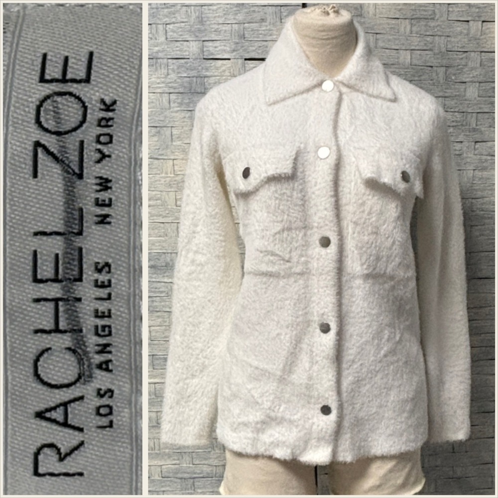 RACHEL ZOE White Fuzzy Button‎ Front Shirt Jacket Shacket Womens XS
